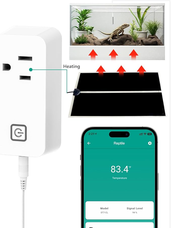 MOCREO Temperature Controller Reptile Thermostat Outlet, Bluetooth Temp Control Plug with Alarm for Terrarium Heat Mat Heating Pad, Greenhouse, Homebrew Fermenter, 100~240V 10A 1100W
