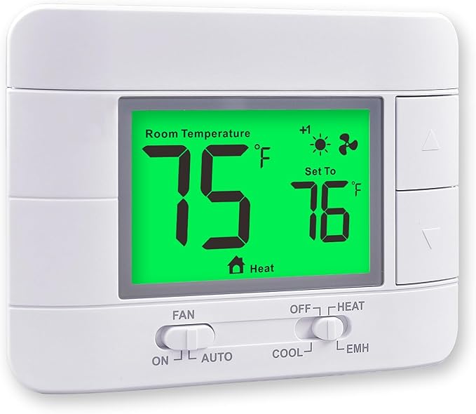 Garystat Non-Programmable Heat Pump Thermostat for House 2 Heat/1 Cool, with Temperature & Humidity Monitor and Large Green LCD