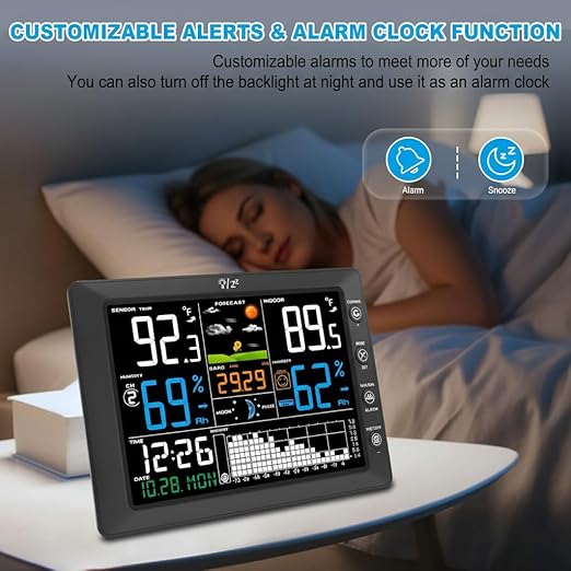Urageuxy Wireless Weather Station with Indoor Outdoor Thermometer, Atomic Clock, 8.3" Large Color Display, Barometric Pressure Monitor, Forecast, 328ft Range for Home, Patio, RV, Garage