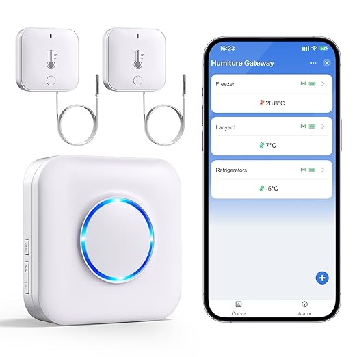 WiFi Refrigerator Thermometer with Alarm, Freezer Alarms Thermometer Sensor with App Alert, 90dB Loud Alarm for Fridge Kitchen Fish Tank Wine Cellar Hot Tub 2 Pack (2.4G WiFi Only)