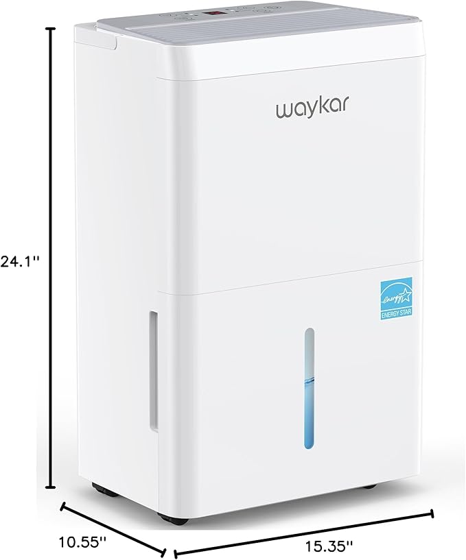 Waykar 150 Pint Energy Star Dehumidifier for Large Rooms up to 7,000 Sq. Ft. for Home, Basement, Commercial, Industrial, with Drain Hose & Tank, Auto Defrost, Ultra Quiet, Smart Auto Comfort Mode