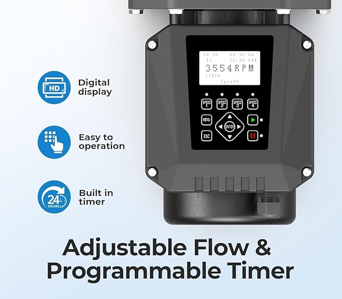 1.8 HP Variable Speed Pool Pumps, Self-Primming Above/Inground Pool Pump 9114 GPH with Timer 220-240V
