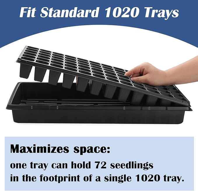 RooTrimmer 50-Pack 72 Cell Seedling Trays, Heavy-Duty Deep Plug Trays for 1020 Flats, Reusable Seed Starter Trays for Germination & Seed Starting (21.25"×11", 2.36" Height)