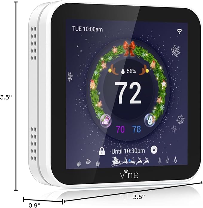 Vine Smart Thermostat - WiFi Programmable Thermostat for House - Compatible with Alexa and Google Assistant, 4.0" Touch Screen Christmas Valentine's Day Optional Wallpaper, C-Wire Required