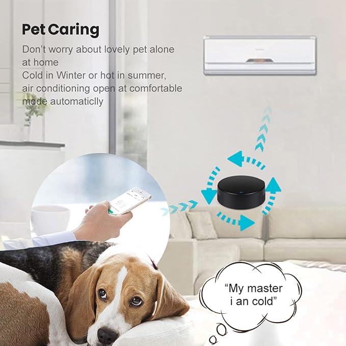 Smart IR Remote Control: Universal WiFi Infrared Remote Control with Temperature Humidity Sensor, App&Voice Control, 3in1 WiFi Thermometer Hygrometer, Compatible with Alexa, Google Assistant