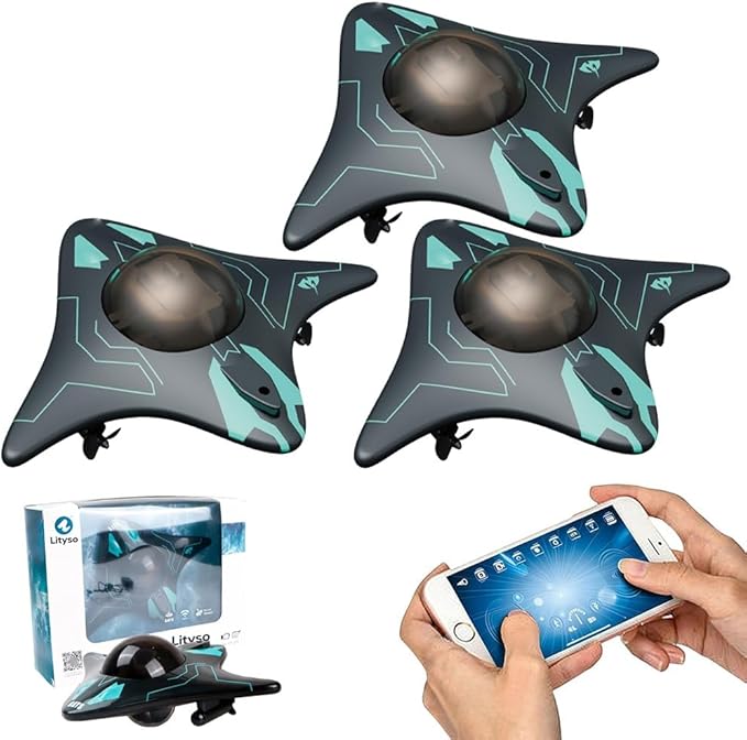 Underwater Drone with Camera, Submarine Water Photography Device Remote App Control Wifi Live Video Transmission Portable Compact Exploration Imaging Adjustable Lift LED Headlight(3Pcs)