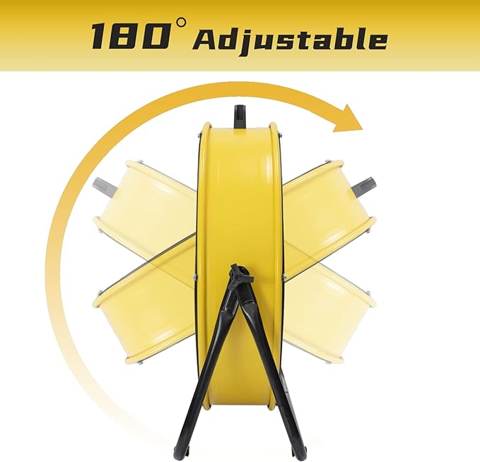 HiCFM 8200 CFM 24 inch Portable High Velocity Drum Fan With Powerful 1/3 HP Motor, Turbo Blade, 3 Speed Low Noise Design and 9ft Power Cord for Air Circulation, Convenience - UL Listed
