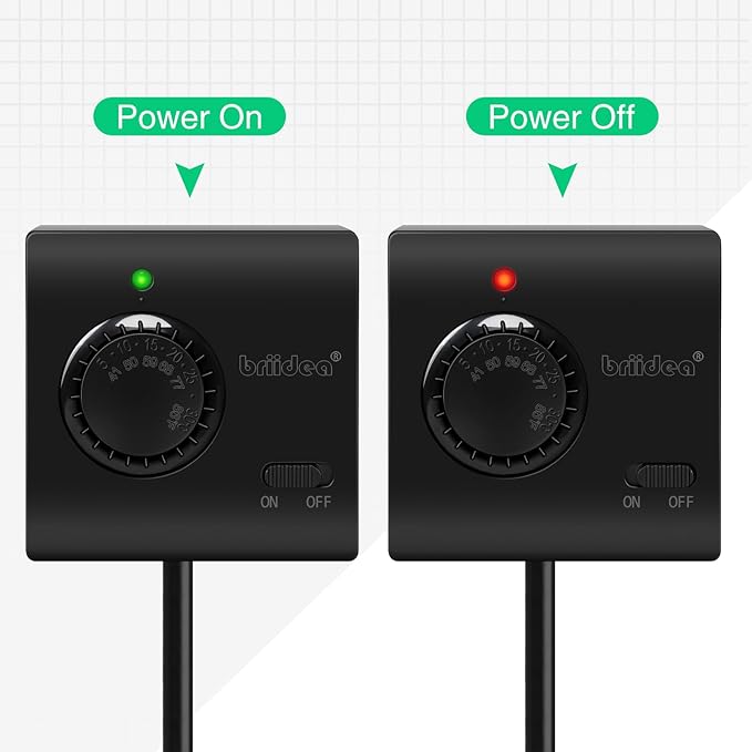 Adjustable Thermostat, Briidea Plug in Heating & Cooling Thermostat with LED Indicator, Compatible with Space Heater, Window Air Conditioners, Fans, Ideal for Household, Reptile, Greenhouse, Black