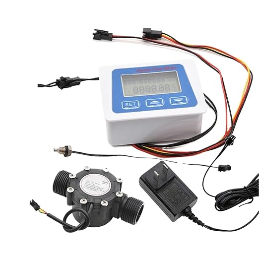 Smart Digital Water Flow Meter Set LCD Flow Rate Monitor Inline Electronic Flow Sensor with Temperature Display G1 G1/2 G3/4(G1-DN25)