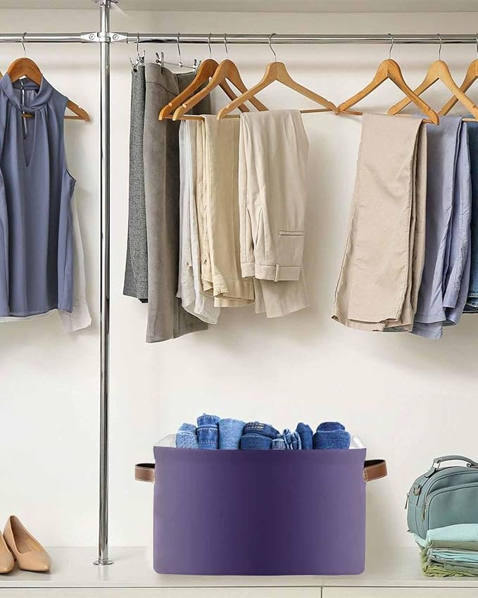 Purple Yellow Ombre Storage Bins Cubes Waterproof Cloth Storage Basket, Farmhouse Modern Gradient Art Foldable Storage Bags for Shelf Closet Clothes Storages Organizers with Handles 15x11x9.5 in 2PCS