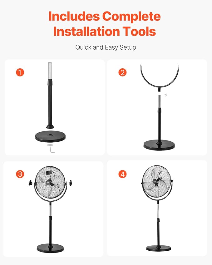 VEVOR Industrial Pedestal Fan, 18 Inch Standing Fan with 45.3 to 57.9 Inches Adjustable Height, Floor Fans with 3 Adjustable Speeds, High Power Fans for Living Room, Home, Office, Black