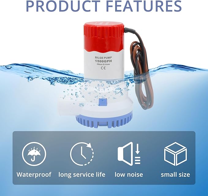 Electric Boat Bilge Pump with Float Switch for Boat Set, 1500GPH 12V Bilge Pump Kit with Automatic Float Switch