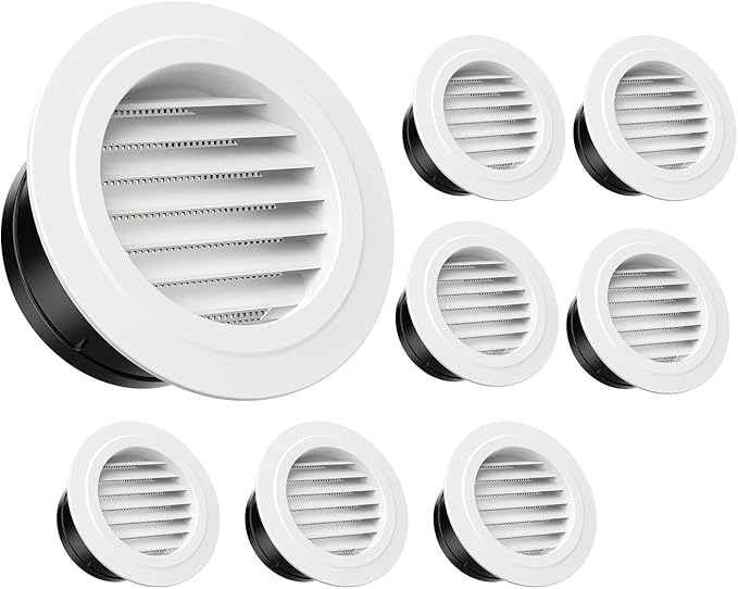 HG Power 6 Inch (150mm) Soffit Vents - 8 Pack White ABS Louvered Exhaust Vent with Built-in Screen Mesh - for Exhaust Fan, Inline Duct Fan, Bathroom, Kitchen, Attic, HVAC & Dryer Ventilation
