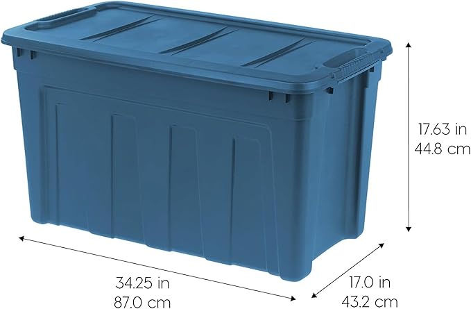 IRIS USA 31 Gallon Eco-Friendly Heavy Duty Storage Totes with Easy-Grip Handles, 8 Pack - Large Bins with Lids Garage Organizing Tubs, Durable Stackable Utility Containers, Made in USA - Navy
