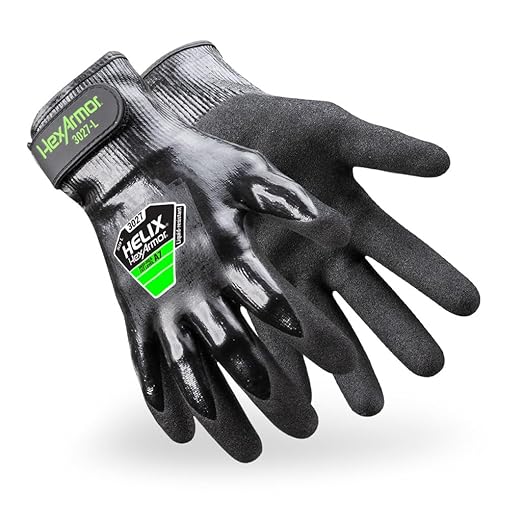 HexArmor Helix 3027 Ultra-Dexterous Work Gloves – ANSI A7 High-Cut Protection, Thin Shell, Full Liquid-Resistant Nitrile Coating, Sandy Palm Grip, Touchscreen Compatible | Medium