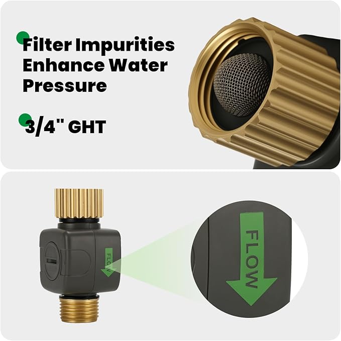 Watflow 3/4"Water Flow Meter with Water Nozzle Kit,4 Modes Change, Measure Gallon/Liter Consumption for Garden Hose, RV Water Tank, Lawn Sprinkler, and Nozzle Sprayer