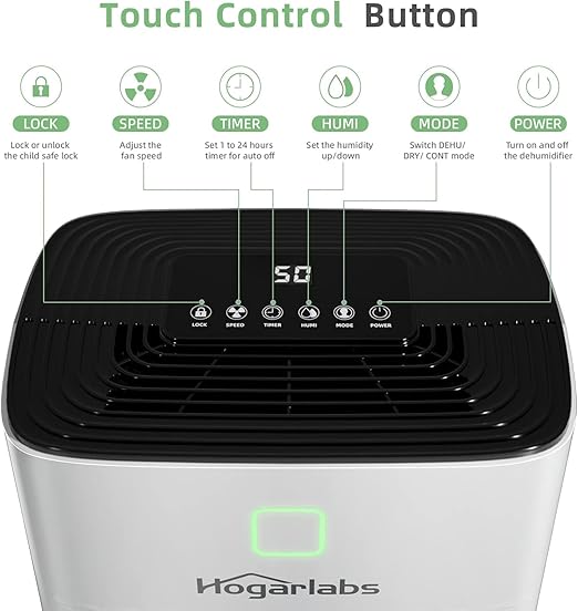 HOGARLABS Smart Dehumidifiers for Home and Basements, with 3 Working Modes, Overflow Protection, Dehumidifier with Drain Hose and Digital Control Panel. (50 Pints for basement)