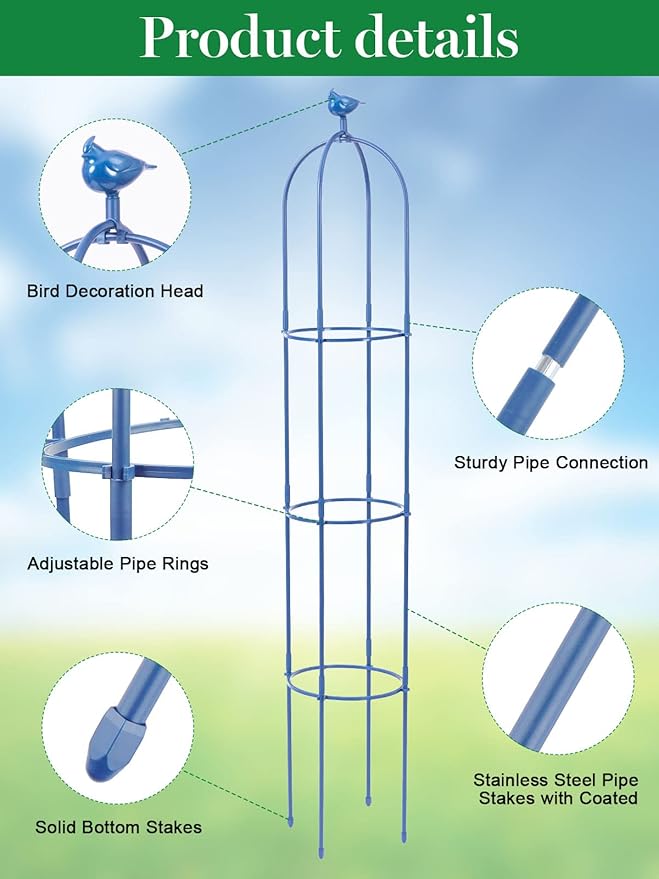 6 Feet Tall Garden Trellis for Climbing Plants Kalolary Garden Tower Obelisk Trellises Rustproof Metal Potted Plant Climbing Support for Indoor Outdoor Flowers Vegetable Fruits Vines Support (Blue)