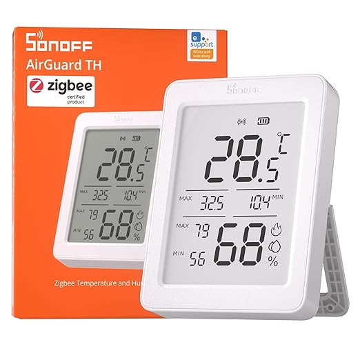 SONOFF AirGuard TH, Indoor Smart Zigbee Temperature and Humidity Sensor, 3.6'' LCD Display, App Monitoring with Charts, Notification Alerts, Data Export, Remote Data Display
