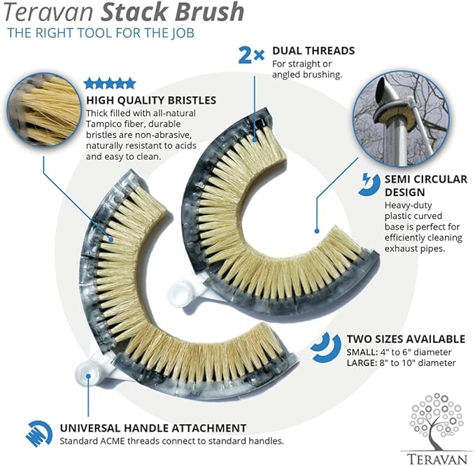 Teravan Curved Wash Brush for Exhaust Stack Pipes with Natural Tampico Fiber, Truck Cleaning Brush, Ideal Scrub Brush for Truck Exhaust Stack Pipes ((8"-10" Diameter)