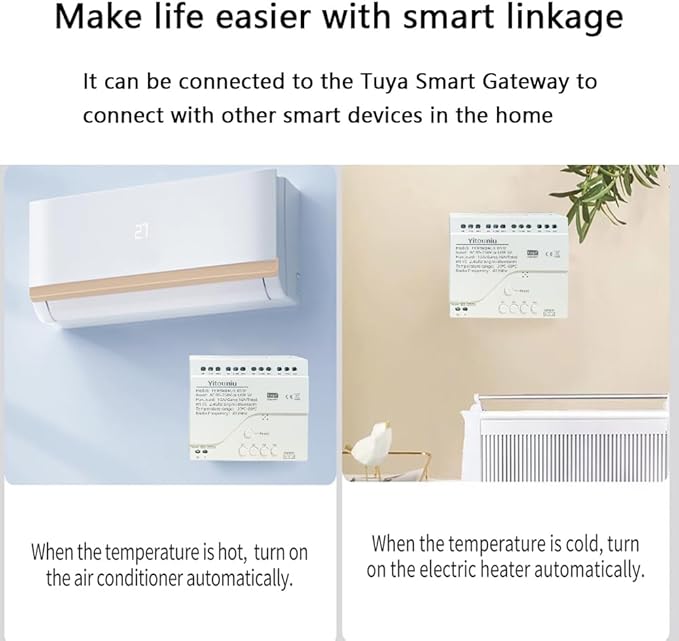 Tuya WiFi Smart Temperature Sensor Controller, 4-Channel 85-250V Relay Switch, Remote Voice Control, APP Remote Control, Dry Contact, Real-Time Monitoring, Works with Alexa and Google Home