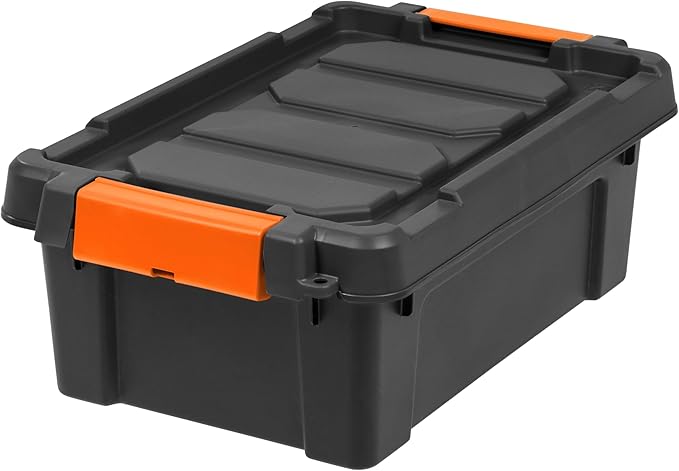 3 Gal. Heavy Duty Plastic Storage Bins with Lockable Lids - Stackable Latching Totes for Tools, Seasonal Items, Sports Equipment, Black (Set of 1)