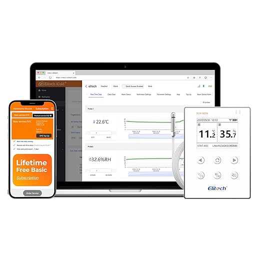 Elitech WiFi Digital Temperature Humidity Data Logger, 2.4GHz/5GHz WiFi Remote Real-Time Monitor with External Probes, Cloud Storage, App and Email Alerts, 16.4ft, RCW-800W-THE, -40°F to 176°F