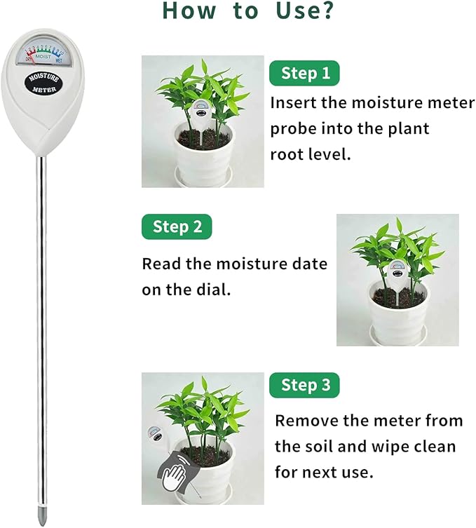 Censinda Soil Moisture Meter, 2 Pack Long Probe Soil Moisture Monitor for House Plants, Soil Hygrometer Moisture Sensor for Indoor & Outdoor, Garden, Farm, Lawn Plant Care, No Battery Needed(White)