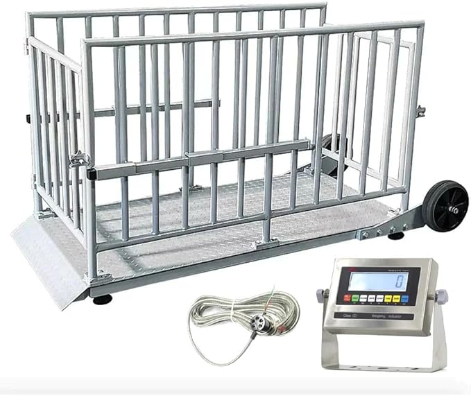 Liberty LS-930 (60” x 30”) Portable Livestock Scale – 2000 lb x 0.5 lb Capacity Cage System – Heavy Duty Animal Scale with Indicator, Casters & Ramps for Cattle, Sheep or Goat Weighing