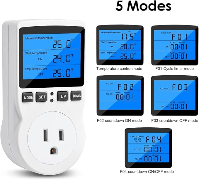 Diymore Digital Thermostat Controller - Plug-in Temperature Controller for RVs, Reptile Terrariums, and Greenhouses (1800W, -40°F to 248°F)
