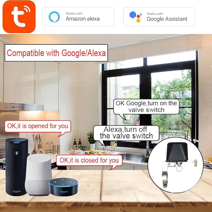 WiFi Smart Water Valve, WiFi Control Automatic Shut Off Valve Timer for Watering Sprinkler and Gas Compatible with Alexa, Google (AU)