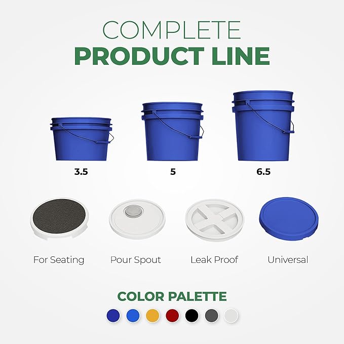 5-Gallon Dark Blue Bucket Pail Container with Lid | Metal Handles with Plastic Grip for Easy Carrying | Easy Stack and Store | Heavy-Duty Extra Durable | Food Grade | BPA Free - 1 Pack