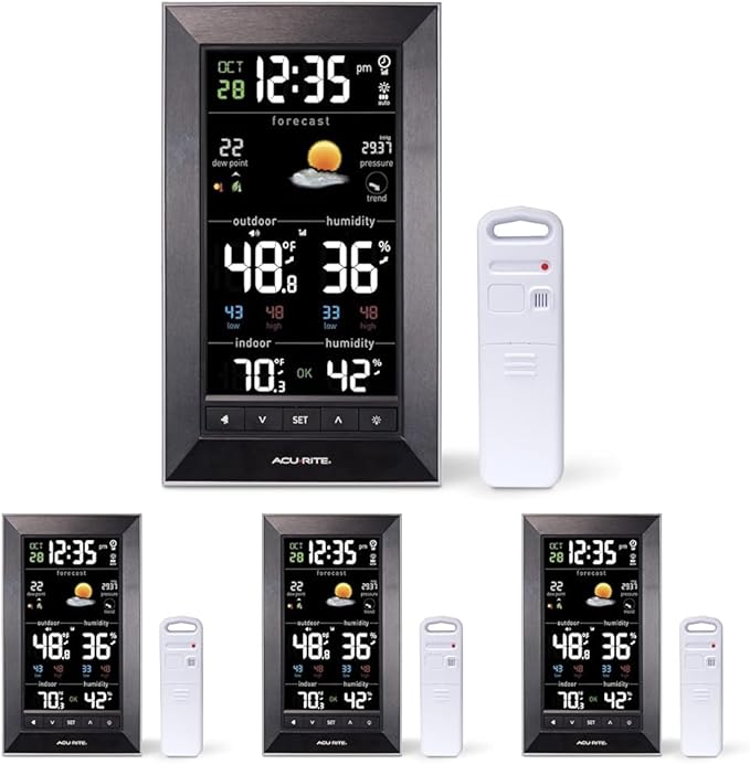 AcuRite Digital Vertical Weather Forecaster with Indoor/Outdoor Temperature, Humidity, and Date and Time (01121M), Black (Pack of 4)