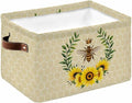 Bees Storage Bins Cubes Waterproof Cloth Storage Basket,Sunflowers Summer Watercolor Floral Leaf Palnt Honey Foldable Storage Bags for Shelf Clothes Storages Organizers with Handles 15x11x9.5 in 1PCS