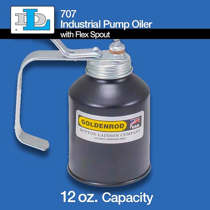 Dutton-Lainson Company - GOLDENROD (707) Industrial Pump Oiler with 8" Flex Spout - 12 oz Heavy-Duty Capacity, Zinc Die-Cast Pump, Flexible Reach, Rust-Resistant Steel, and Precision Oil Delivery