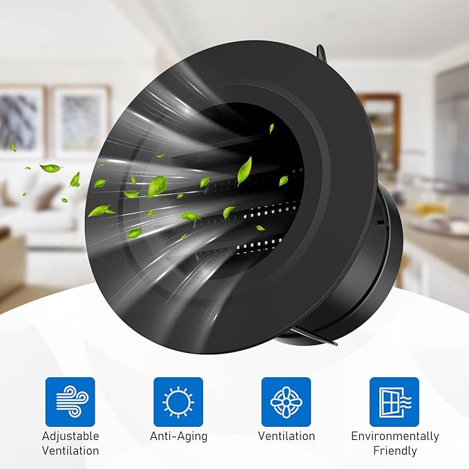 Hon&Guan 3 in Soffit Exhaust Vent, 3‘’ Round Air Vent Cover with Built-in a Fly Screen for Bathroom Office Home, Black