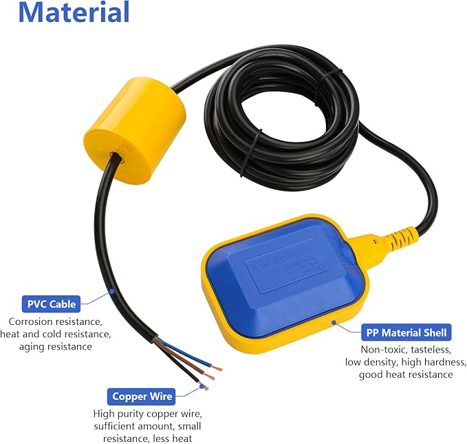 Baomain 4M 13ft Cable Float Switch, Water Level Controller, for Tank Pump, Water Tank or Sewage System On Auto Pilot, with Counterweight