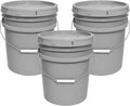 MKS Plastics 5-Gallon Bucket with Airtight Lid – Made in USA, Food Grade BPA Free Plastic, Heavy Duty Multi-Use, Metal Handle with Grip, Stackable Storage – Silver, 3 Pack