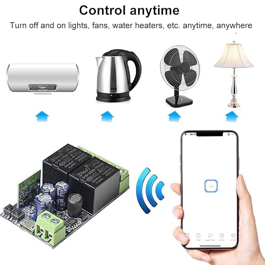 Ewelink WiFi Wireless Smart Relay Module USB DC 5v/12v/24v/48v 2 Channel Switch for Garage Door, Rolling Shutter Door, Electric Curtain