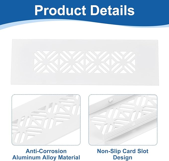 uxcell 2Pcs Aluminum Alloy Air Vents, 150 x 50mm / 5.9 x 2" Rectangle Louvered Ventilation Grille Cover with Mounting Screws for Door Cabinet Wardrobe, White