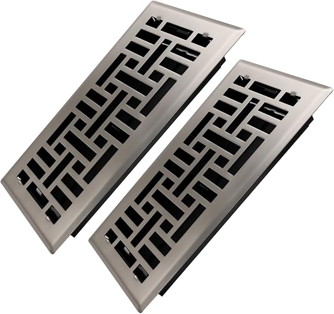 Howeall 4x10 Inches 2 Pack Heavy Duty Walkable Floor Register Easy Adjust Air Supply Lever Floor Vents - Seattle Design - Vent Cover for Home Floor - Satin Nickel