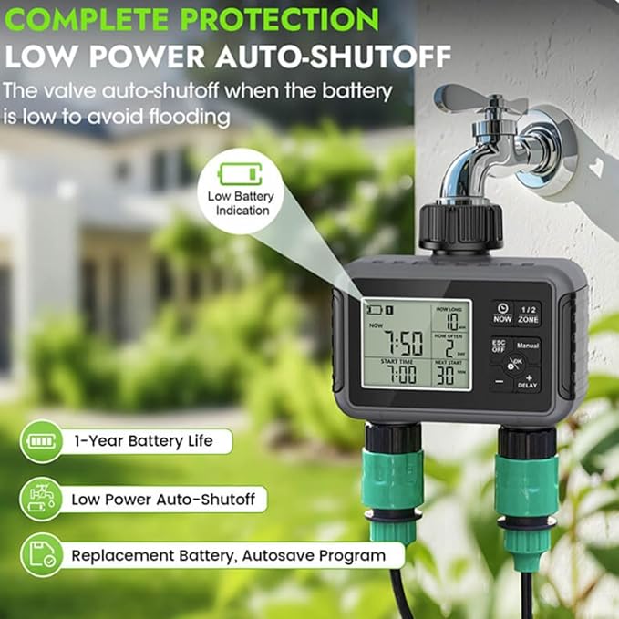 16-Nozzle Oscillating Sprinkler with Dual-Zone Sprinkler Water Timer, Adjustable Garden Sprinkler Watering System, 360° 16-Hole Automatic Rocking Sprinkler (Ground-Insert, with 5m Hose)