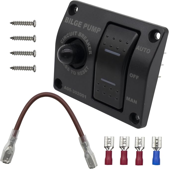3-Way Bilge Pump Rocker Switch Panel 12V/24V, Automatic, Off, and Manual to Control Marine Switch Panel with Built-in 15A Circuit Breaker, LED Indicator, Waterproof