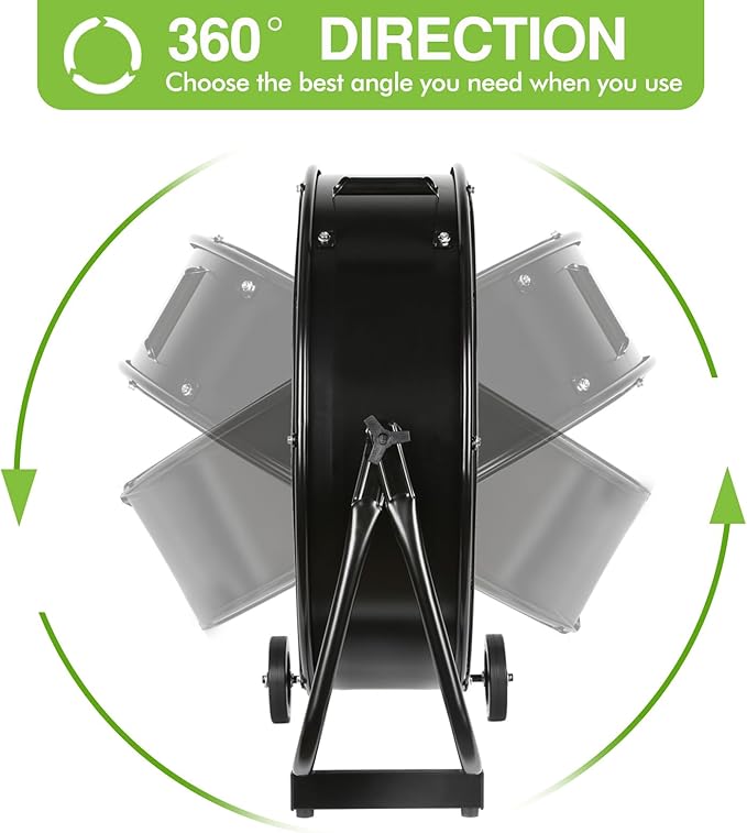 24" High Velocity Industrial Drum Fan, 8100 CFM 3-Speed Heavy Duty Metal Shop Fan for Workshops, Warehouse, Garage and Factory, UL Listed
