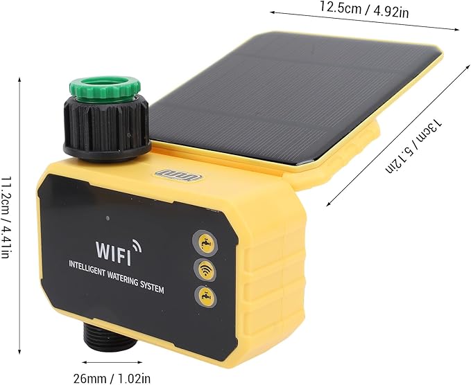 Eujgoov WiFi Solar Sprinkler Timer, Automatic Watering Controller with Rain Sensor and App Control for Villas Balconies Rooftop Gardens