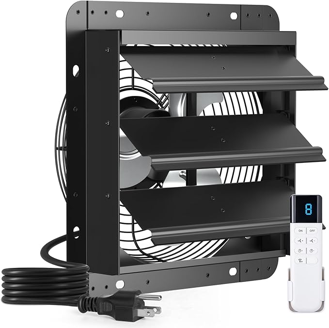 addlon 10 Inch Shutter Exhaust Fan Wall Mounted with EC Motors and Remote Control, Timer, 8 Speeds, 850CFM, Low Noise, Easy to Install, Plug in Ventilation Fan for Garages, Shops, Greenhouse, Attic