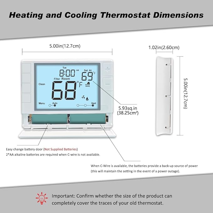 Super Programmable Thermostat for Home，2 Heat/1 Cool Heat Pump Or 1 Heat/1 Cool Conventional Systems, White Backlight