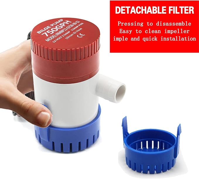 Marine DC Submersible Boat Bilge Water Pump 750 GPH 12V Cruise Ship Yacht Drainage Pump 3/4 inch Hose Outlet for RV Caravan Marine Yacht