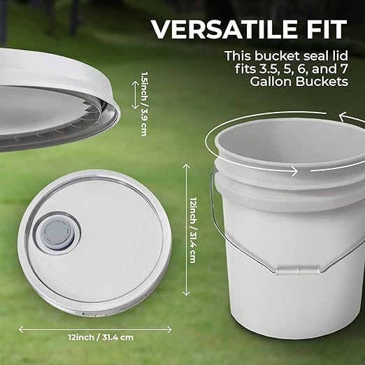 3.5-Gallon White Bucket Pail with Spout Lid, Metal Handles with Plastic Grip for Easy Carrying, Easy Stack and Store, Heavy-Duty Extra Durable, Food Grade, BPA Free - 2 Pack