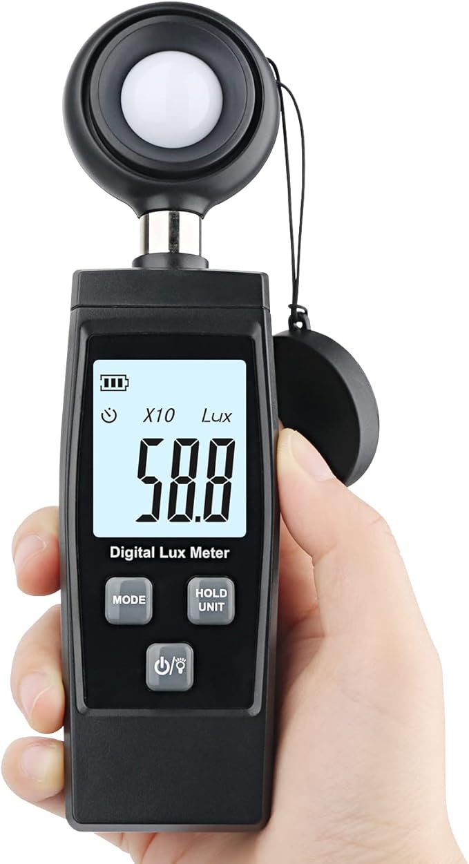 Light Meter, XRCLIF Handheld Lux Meter for Ambient Light Intensity Monitoring, Digital Photometer Range up to 200,000 Lux, Photo Illuminance Sensor with MAX/MIN Data Hold for Grow Plants Led